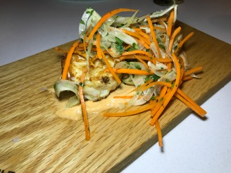 Jumbo lump Crab Cakes with spicy remoulade, fennel and carrot slaw